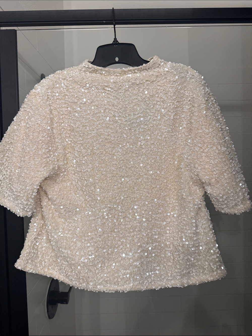 NWT H&M Ivory Sequin Short-Sleeve Top